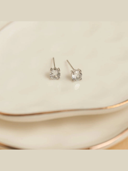 Howards- Earring Zirconia Stud Silver 5mm Round Waterproof Women's 10706