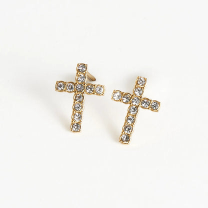  Earring&nbsp; Pave Cross Stud Gold Waterproof Women's 10711