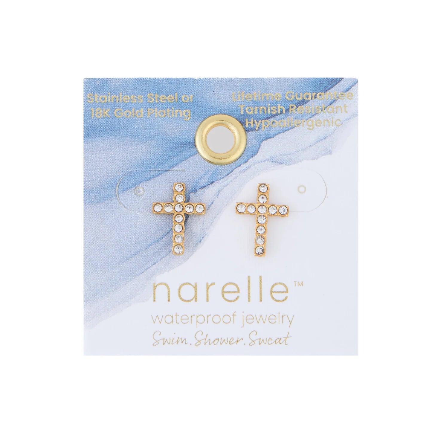  Earring&nbsp; Pave Cross Stud Gold Waterproof Women's 10711