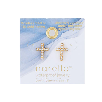  Earring&nbsp; Pave Cross Stud Gold Waterproof Women's 10711