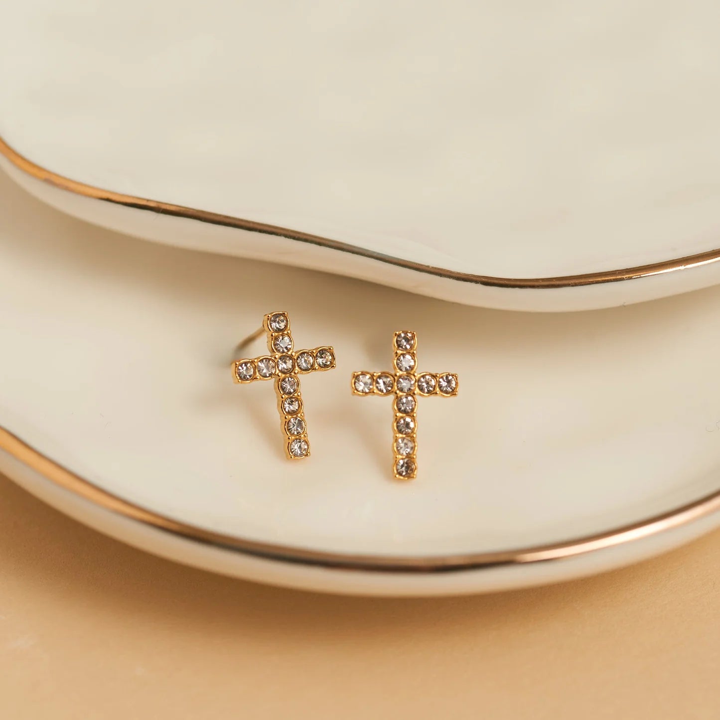 Earring&nbsp; Pave Cross Stud Gold Waterproof Women's 10711