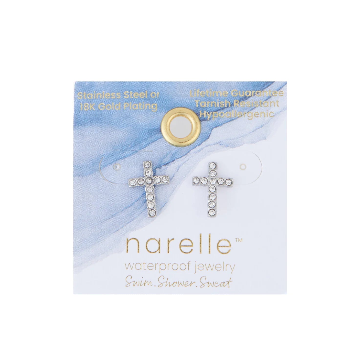 Earring&nbsp; Pave Cross Stud Silver Waterproof Women's 10712