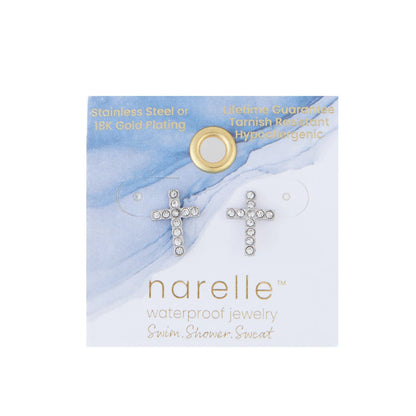 Earring&nbsp; Pave Cross Stud Silver Waterproof Women's 10712