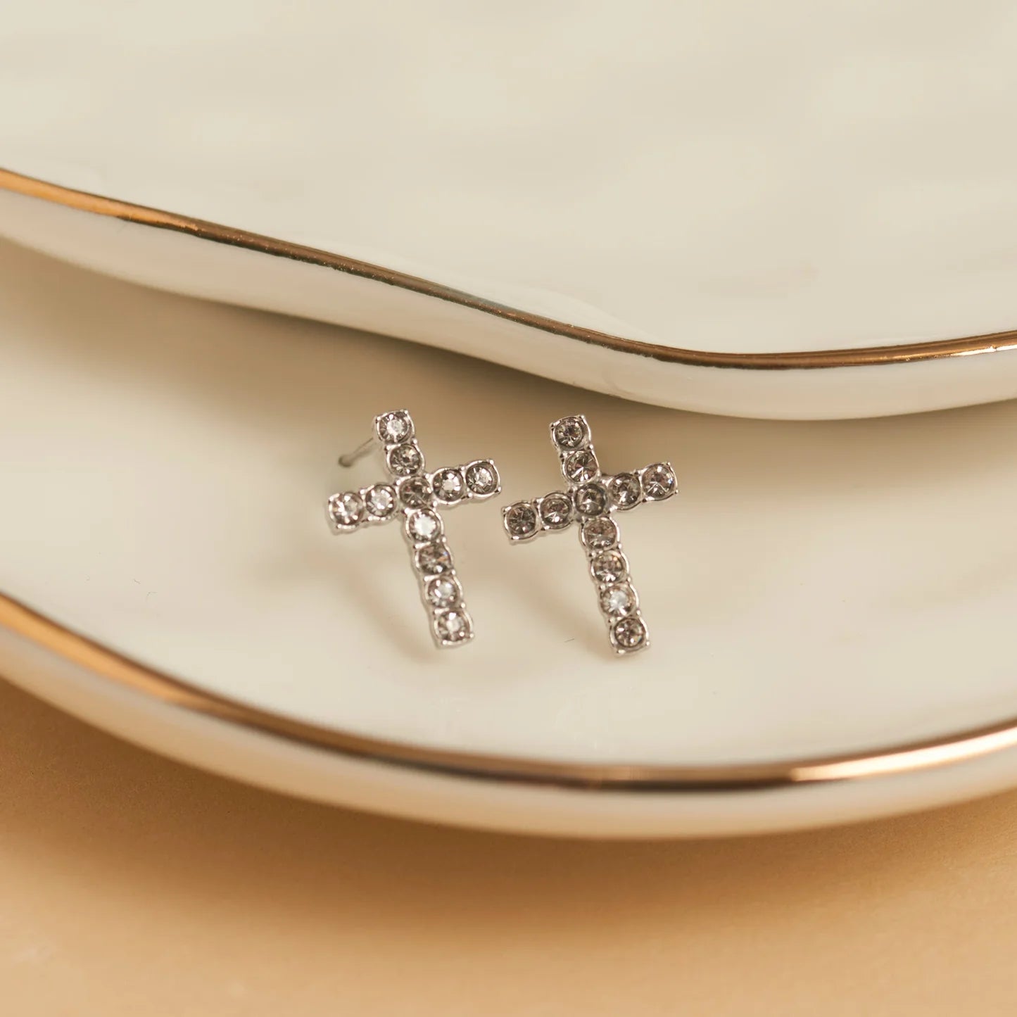 Earring&nbsp; Pave Cross Stud Silver Waterproof Women's 10712