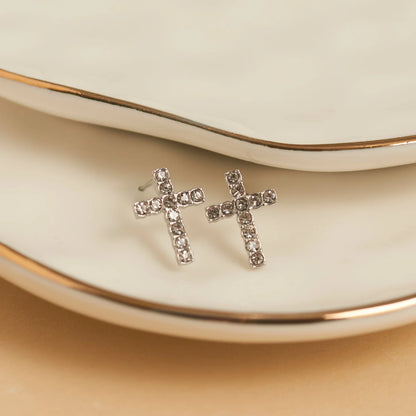 Earring&nbsp; Pave Cross Stud Silver Waterproof Women's 10712