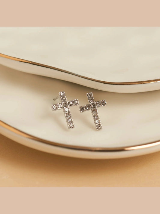 Earring&nbsp; Pave Cross Stud Silver Waterproof Women's 10712