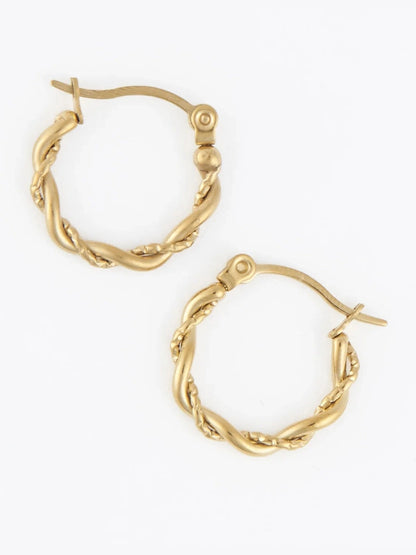 Earring Twisted Hoop Gold .75" Waterproof Women's 10741