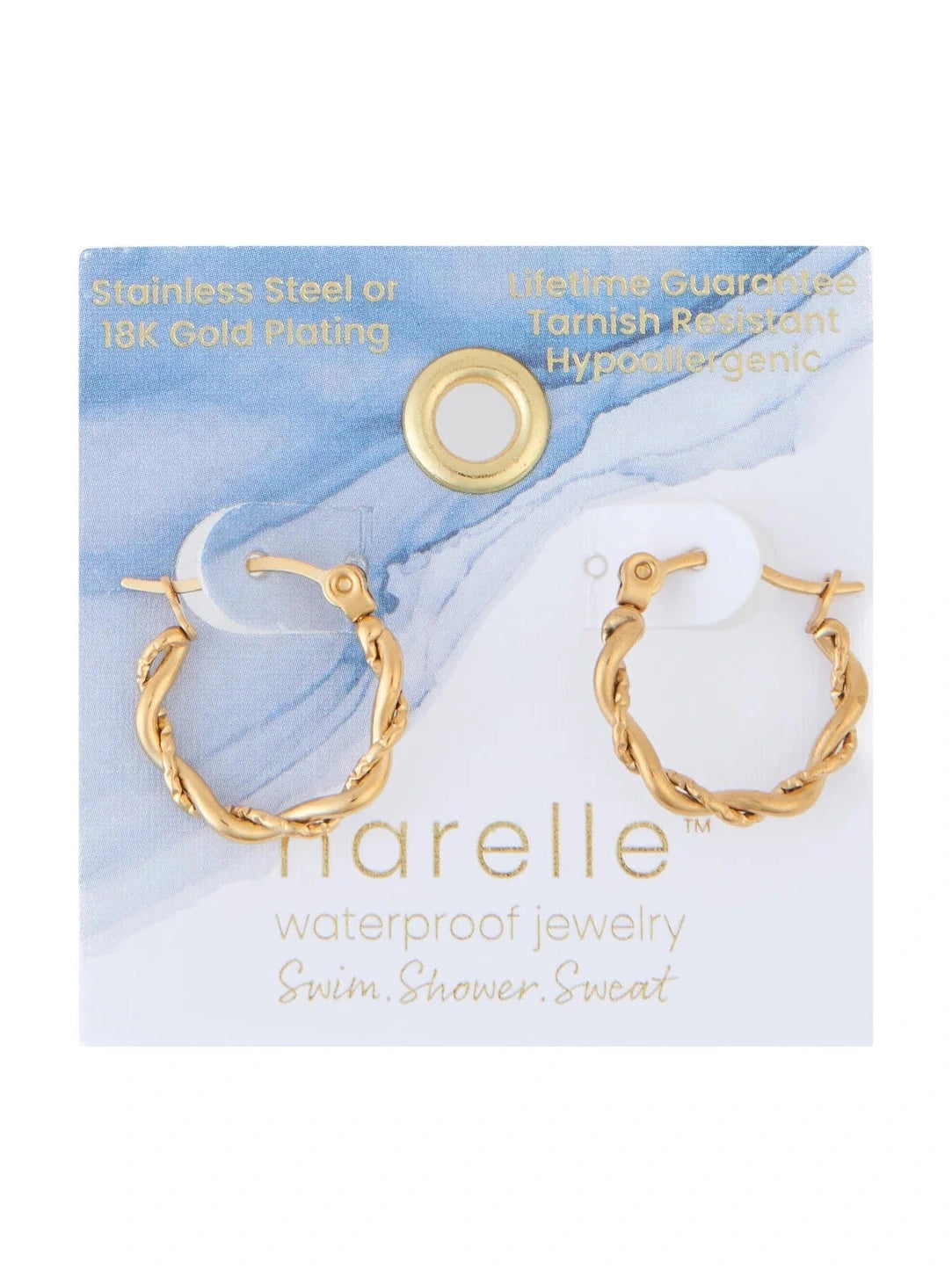 Earring Twisted Hoop Gold .75" Waterproof Women's 10741