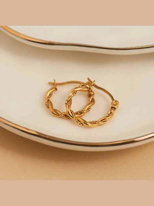 Earring Twisted Hoop Gold .75" Waterproof Women's 10741