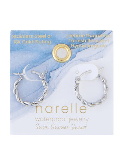  Earring Twisted Hoop Silver .75" Waterproof Women's 10742