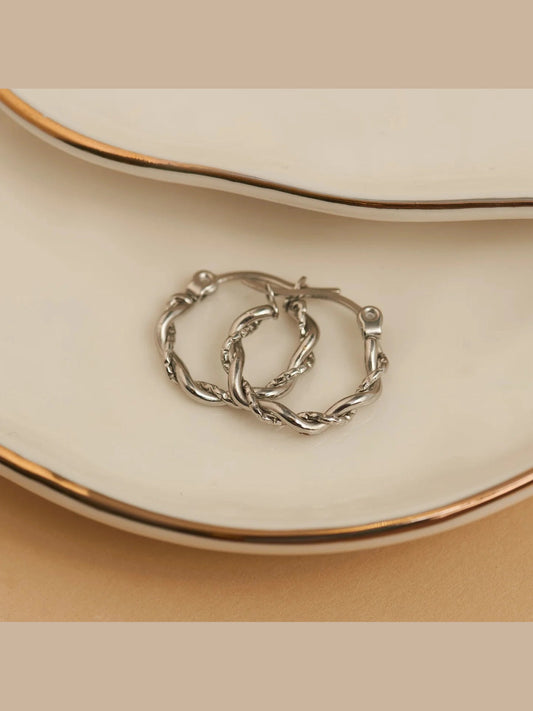  Earring Twisted Hoop Silver .75" Waterproof Women's 10742