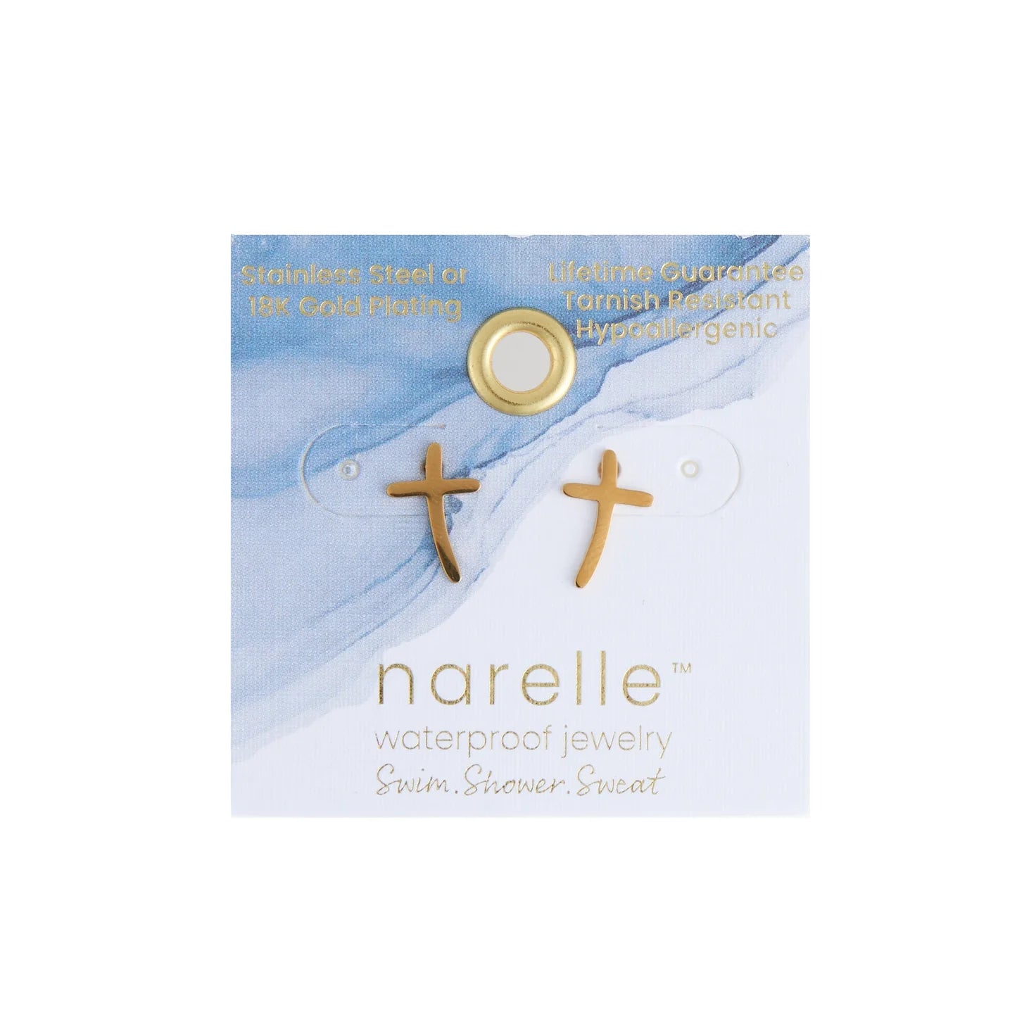 Earring Curved Cross Stud Gold Waterproof Women's 10749