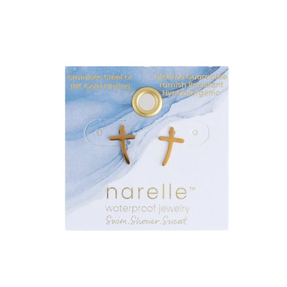 Earring Curved Cross Stud Gold Waterproof Women's 10749
