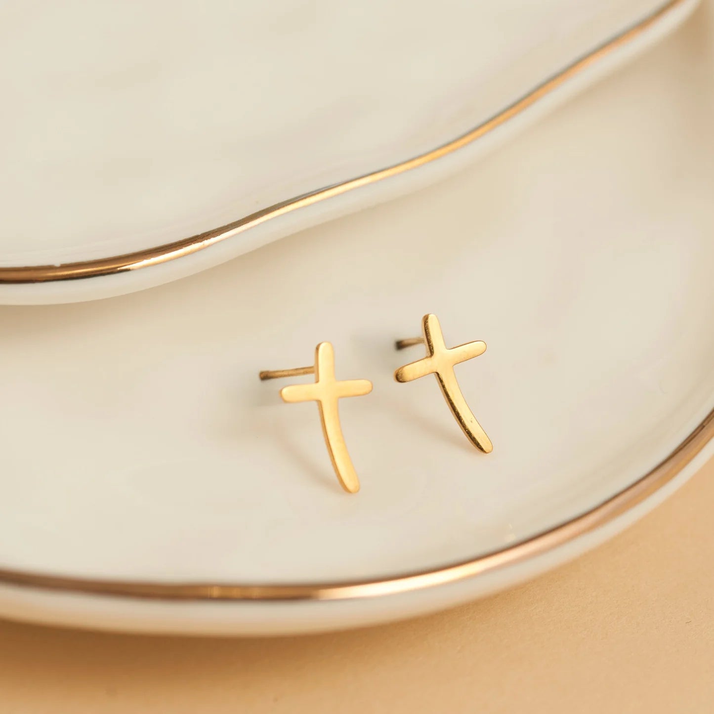 Earring Curved Cross Stud Gold Waterproof Women's 10749