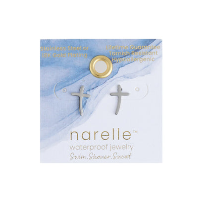  Earring Curved Cross Stud Silver Waterproof Women's 10750