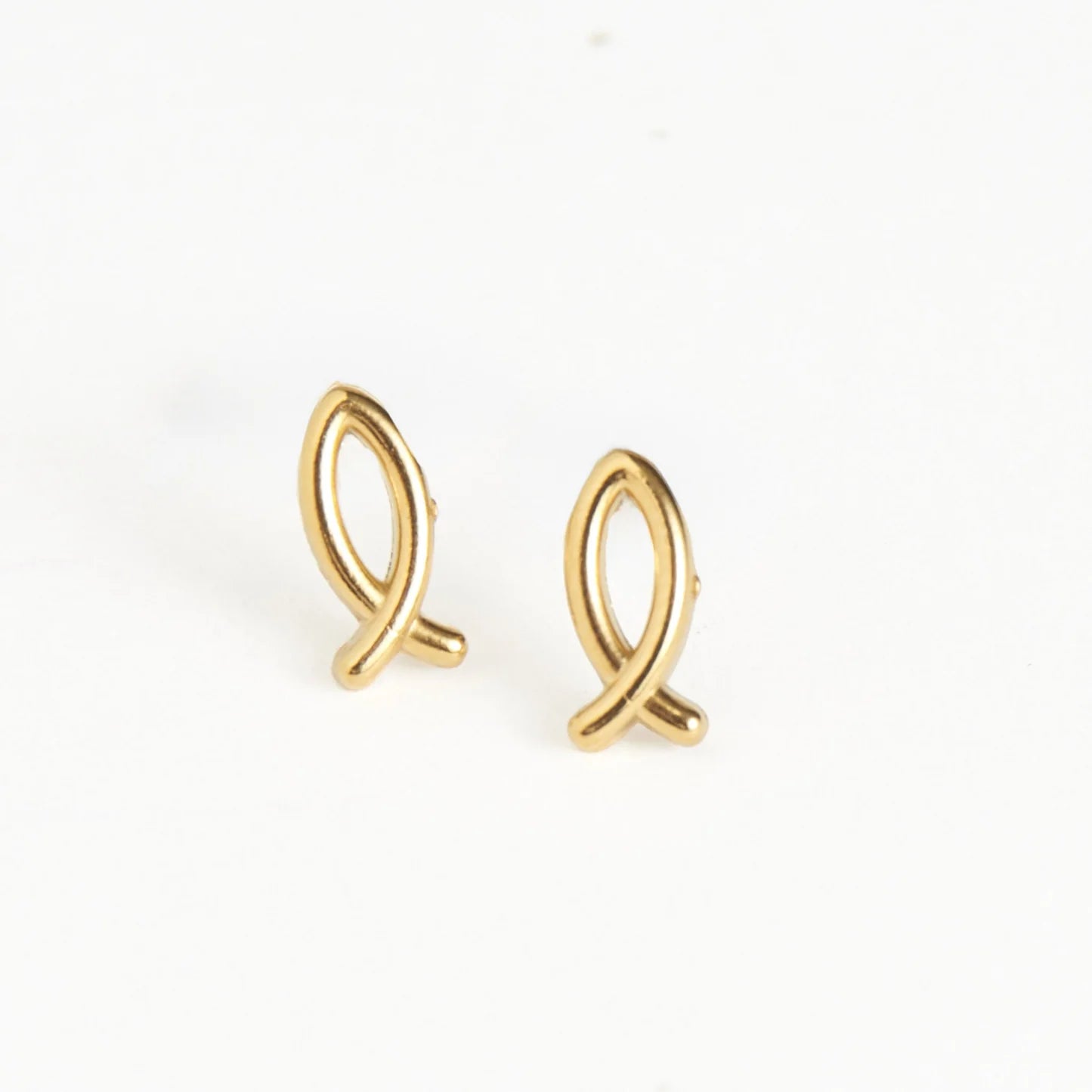  Earring Ichthys Gold Stud .5" Waterproof Women's 10753