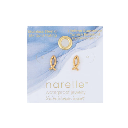  Earring Ichthys Gold Stud .5" Waterproof Women's 10753