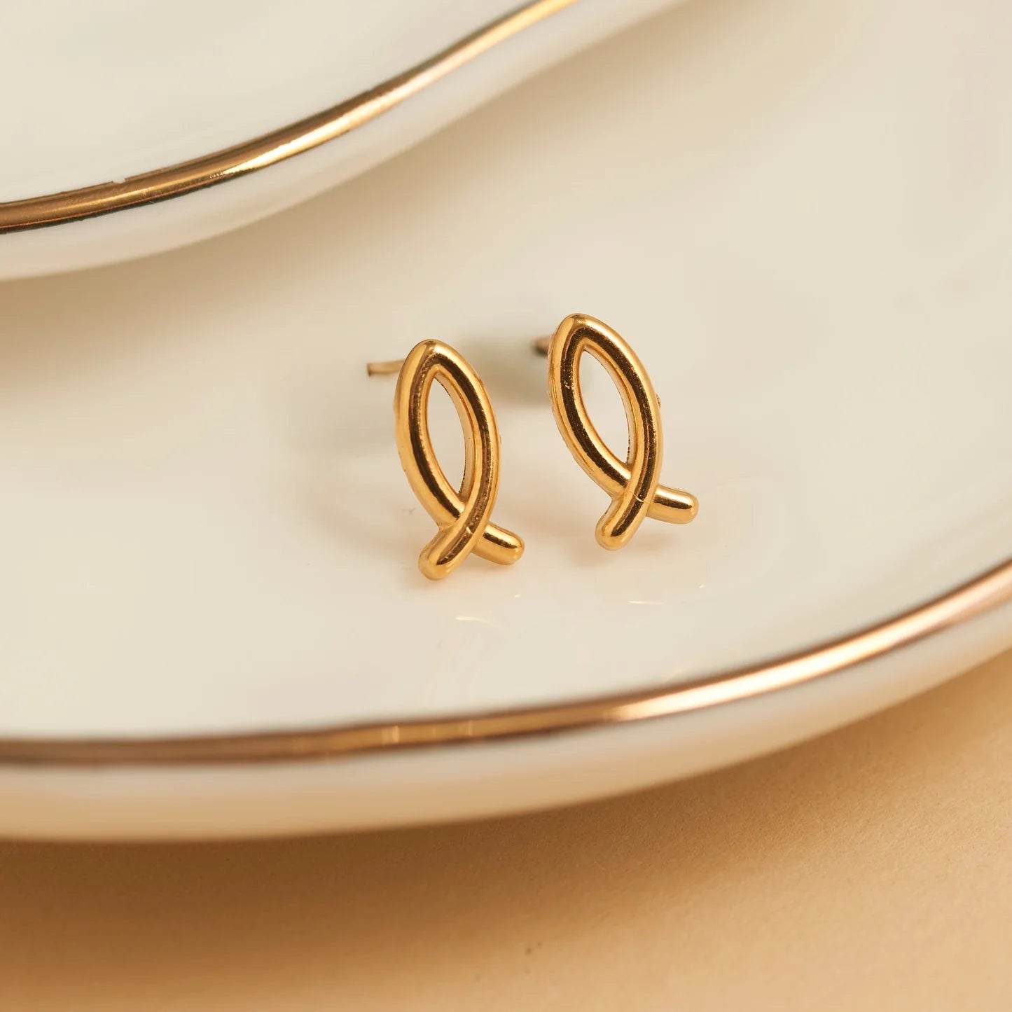  Earring Ichthys Gold Stud .5" Waterproof Women's 10753