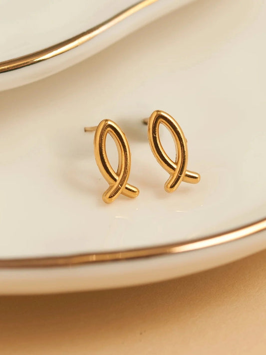  Earring Ichthys Gold Stud .5" Waterproof Women's 10753