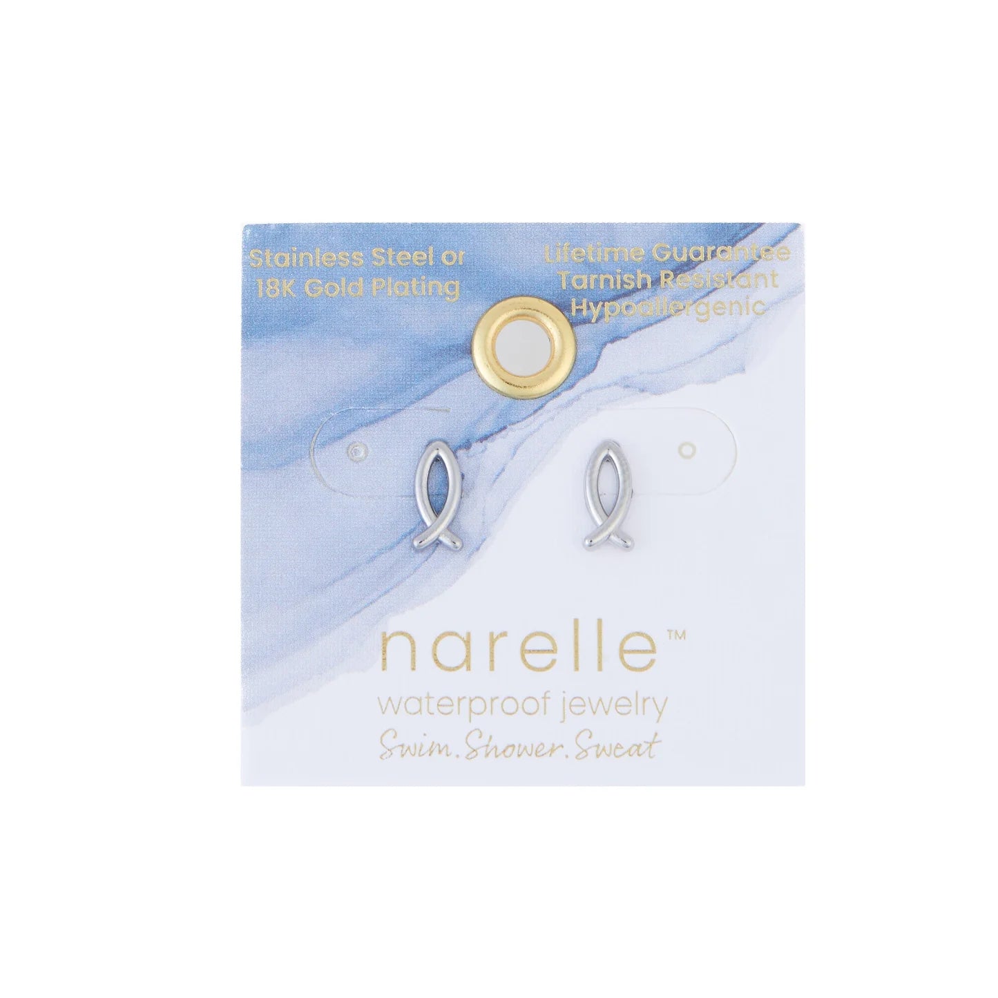 Earring Ichthys Silver Stud .5" Waterproof Women's 10754