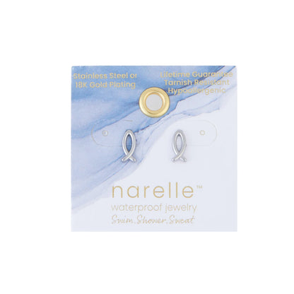 Earring Ichthys Silver Stud .5" Waterproof Women's 10754