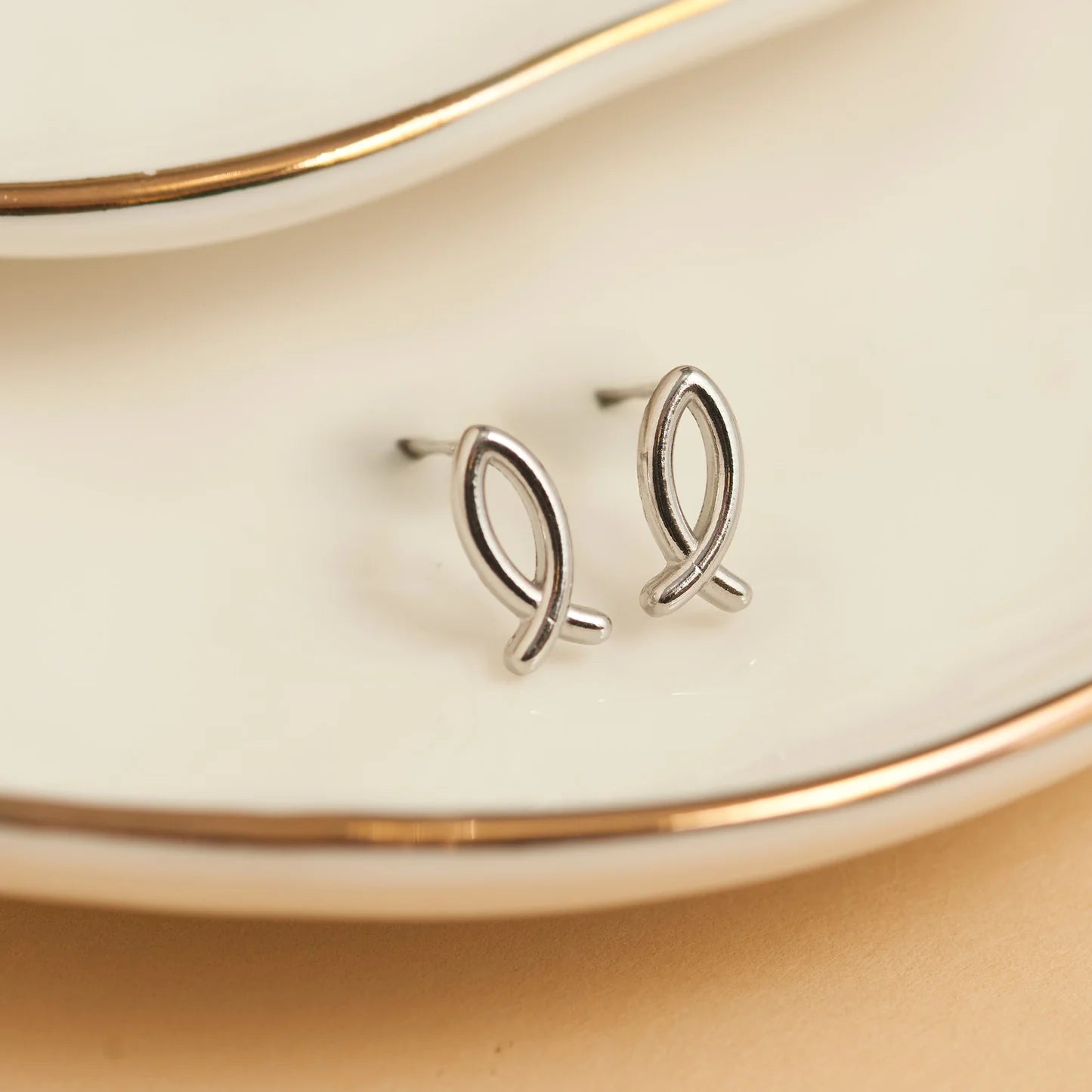 Earring Ichthys Silver Stud .5" Waterproof Women's 10754