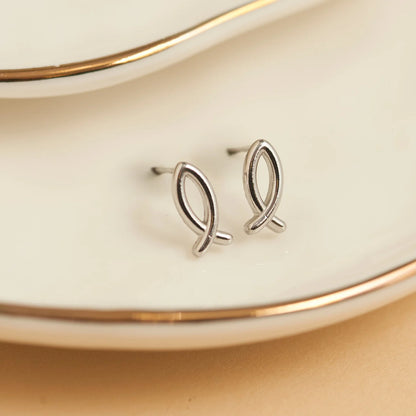 Earring Ichthys Silver Stud .5" Waterproof Women's 10754