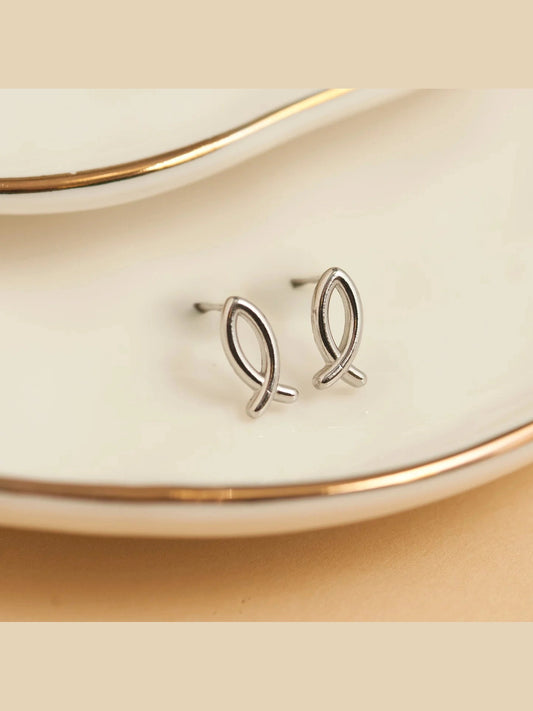 Earring Ichthys Silver Stud .5" Waterproof Women's 10754