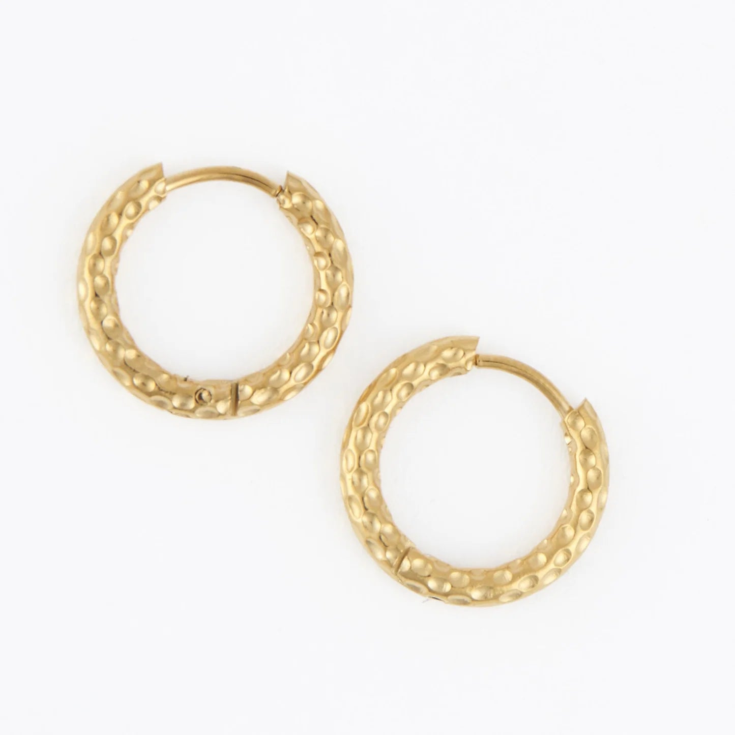  Earring Hammered Huggie Hoop Gold .75" Waterproof Women's 10759