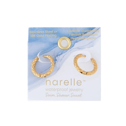  Earring Hammered Huggie Hoop Gold .75" Waterproof Women's 10759