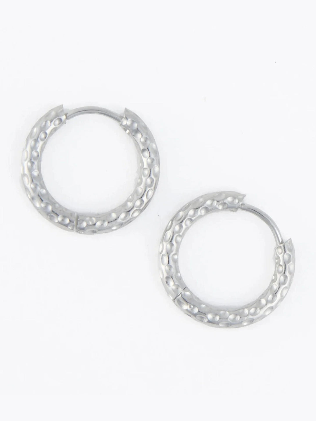  Earring Hammered Huggie Hoop Silver .75" Waterproof Women's 10760