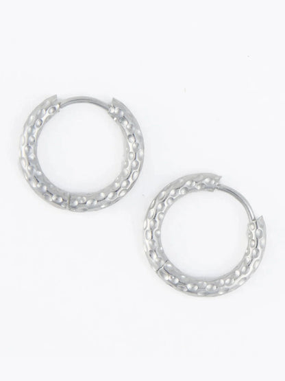  Earring Hammered Huggie Hoop Silver .75" Waterproof Women's 10760
