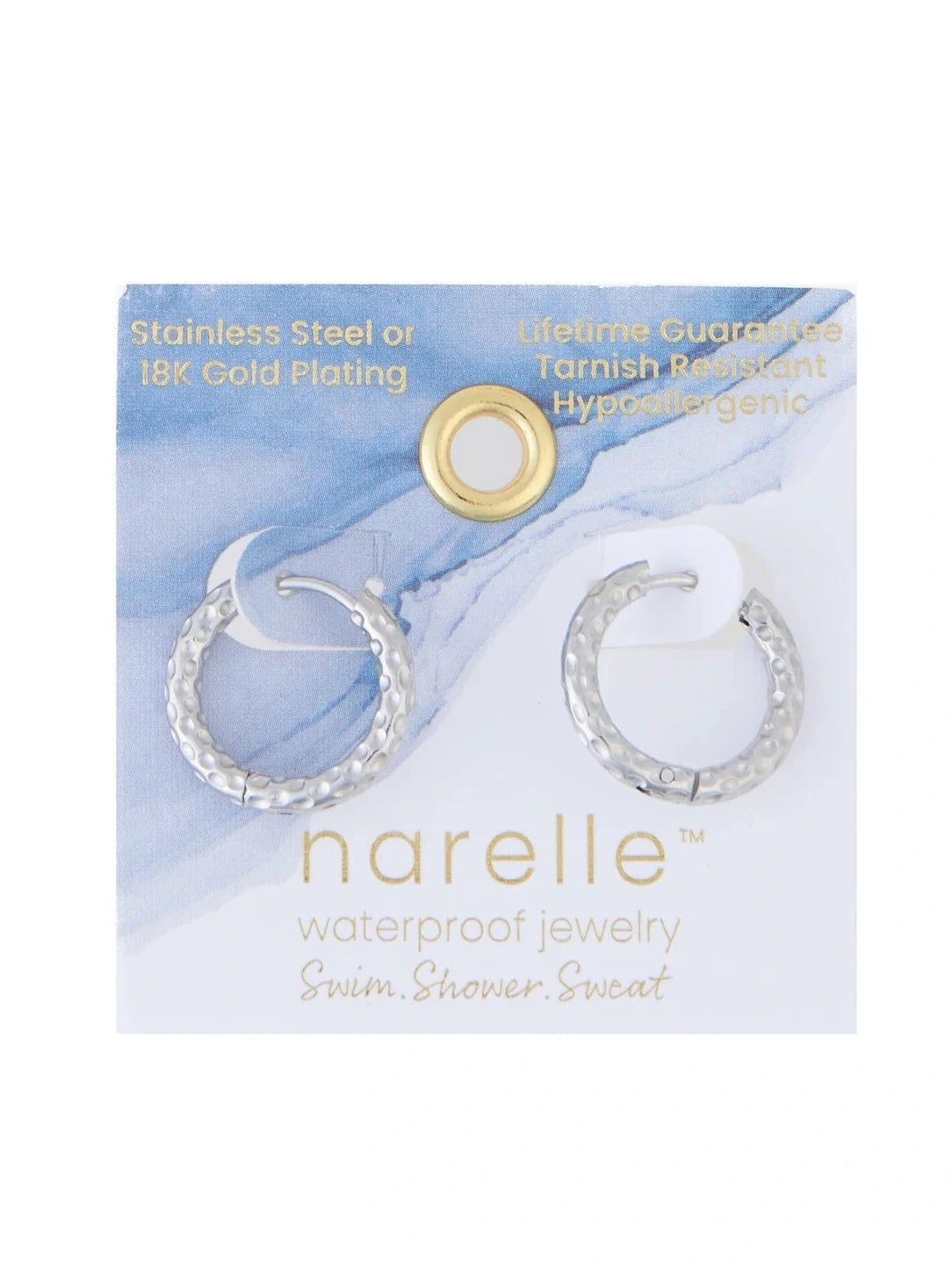  Earring Hammered Huggie Hoop Silver .75" Waterproof Women's 10760