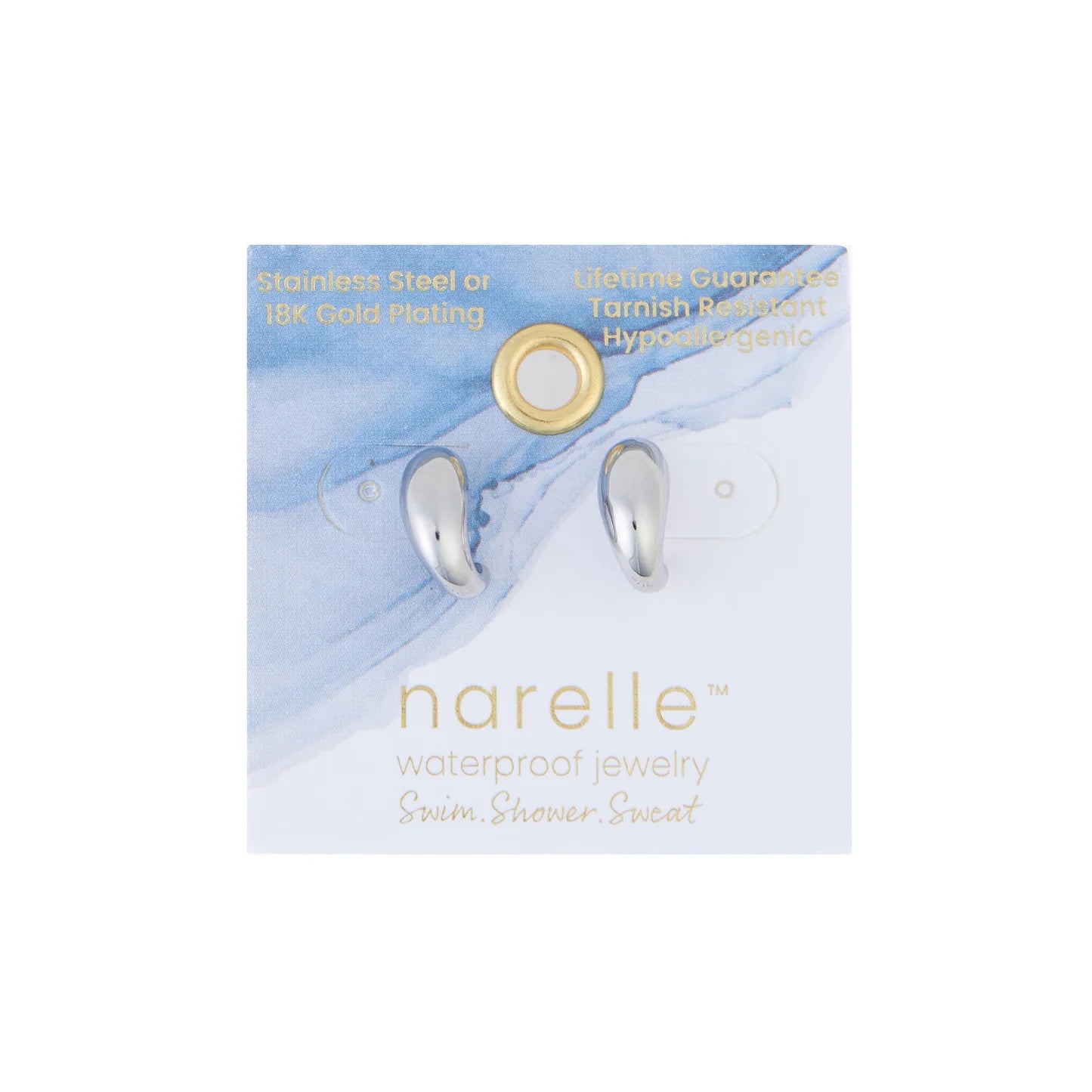 Earring Half Loop Hoop Silver .5" Waterproof Women's 10786