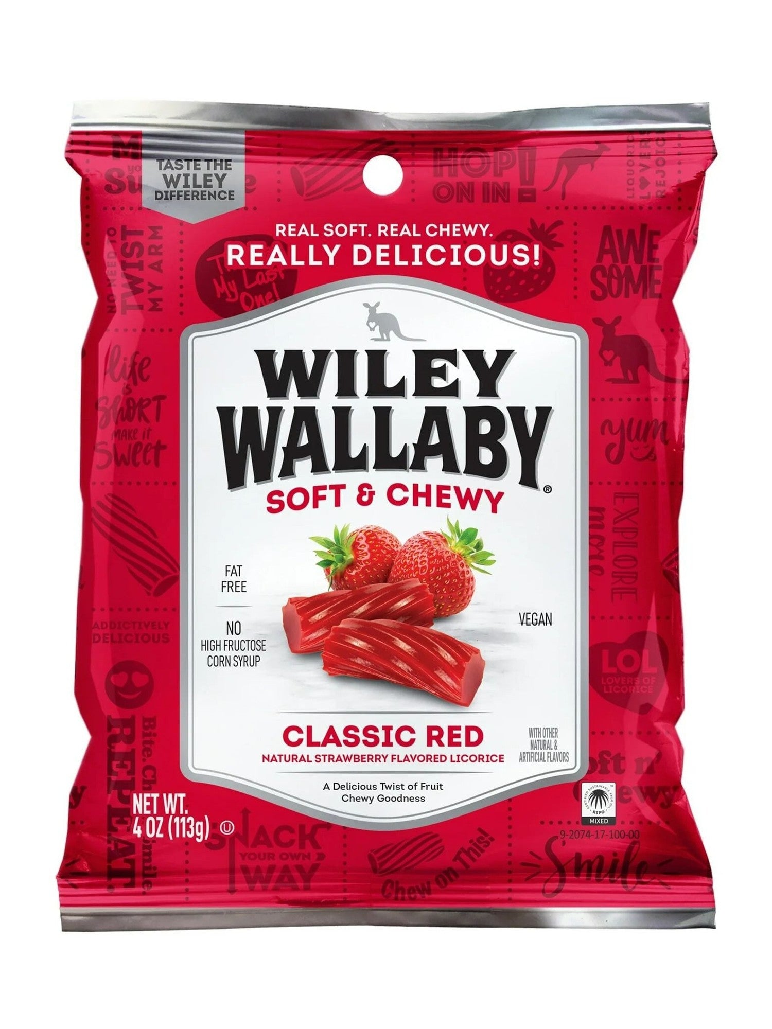 Licorice Classic Red Natural Strawberry Flavored Willey Wallaby 4oz