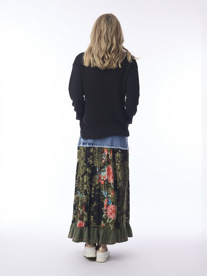 Skirt Keqioa Denim Mix&nbsp; Green Floral Ruffle Bottom 6558