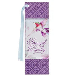 Bookmark Strength Prov.31:25 Purple Hummingbird Faux Leather Bmf175 