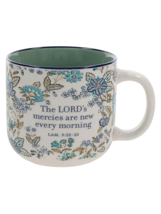 Mug&nbsp; New Mercies Lam.3:22-23 Blue/Green/White Floral 14oz Mug 1265