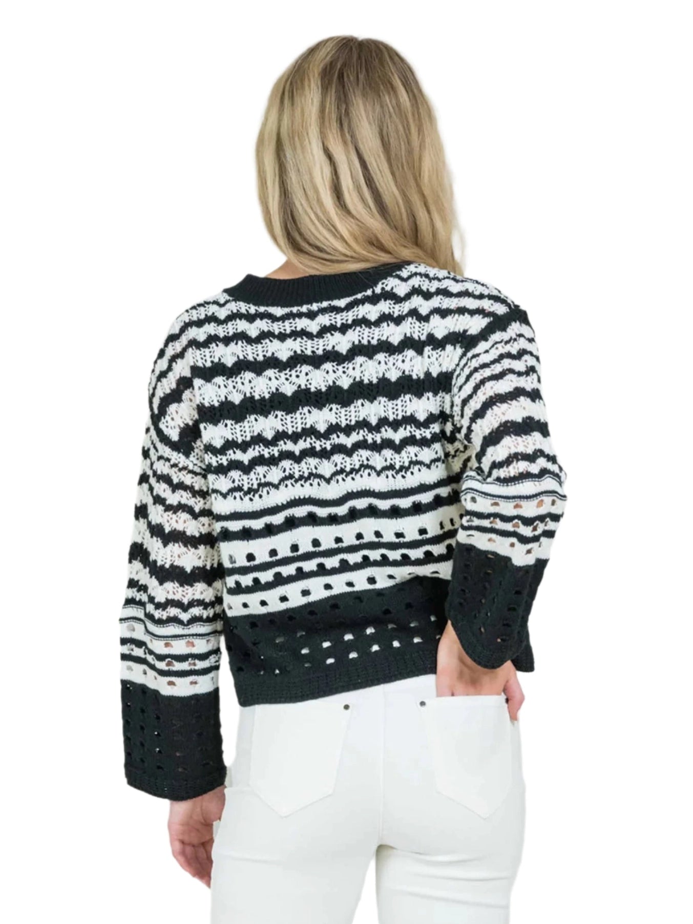 Sweater Kaitlyn Long Sleeve Woven Black/White Women's 1259-266