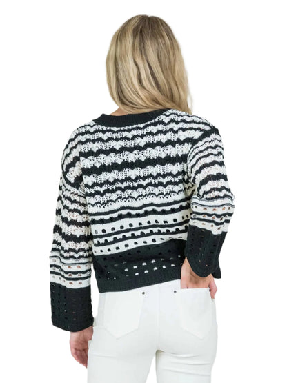 Sweater Kaitlyn Long Sleeve Woven Black/White Women's 1259-266
