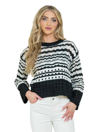 Sweater Kaitlyn Long Sleeve Woven Black/White Women's 1259-266