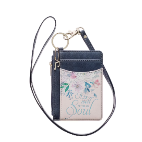 It is well with  my soul-Id card holder&lanyard-navy&pink-christian art-idh004 