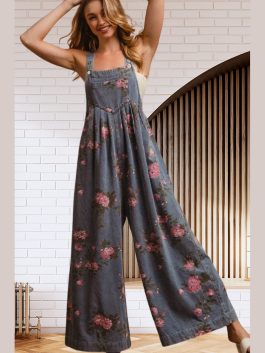 Overalls Light Denim Floral Wide  Leg ID1130G-52 