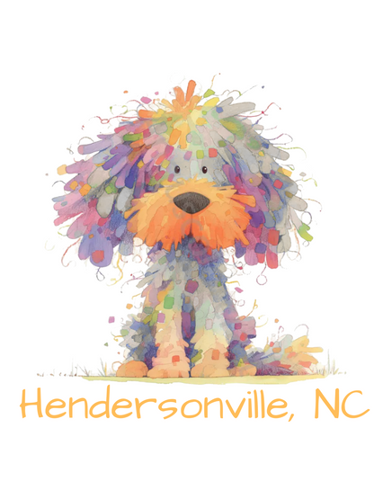 Tee Shirt Frizy Hair Dog Multi Color Comfort Colors Brand Hendersonville logo