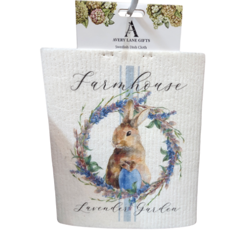 Swedish Dish Cloth - Farmhouse Lavender Garden - Easter Bunny 