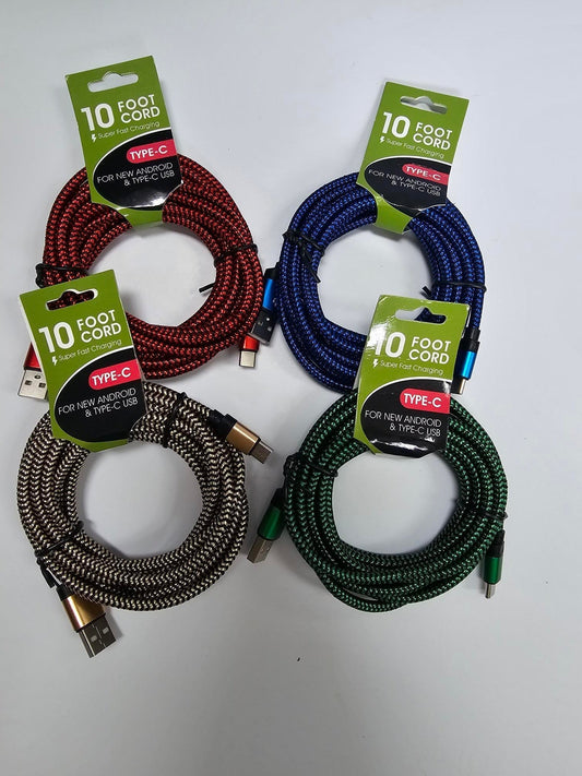 New Android - Type C - Fast Charging Cord - 10 Ft. 