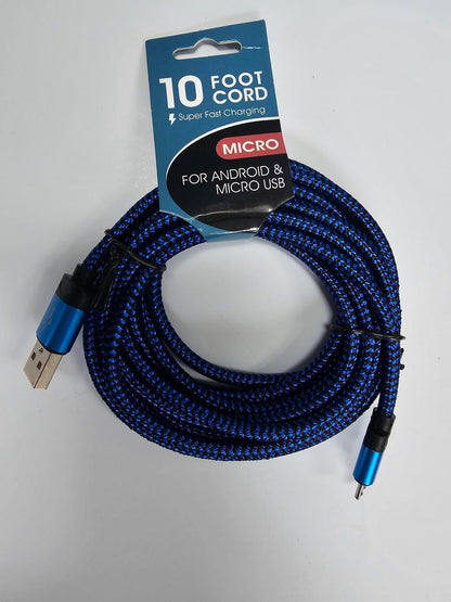 Android & Micro USB Fast Charging Cord - 10 ft 