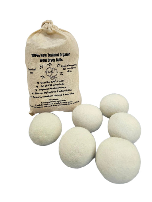 Wool Dryer Balls   6-Pack  or  Single    X Large  New Zealand  Chemical Free Fabric Softener for 1000 Plus Loads 