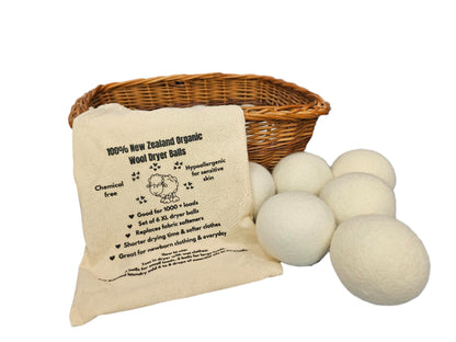 Wool Dryer Balls   6-Pack  or  Single    X Large  New Zealand  Chemical Free Fabric Softener for 1000 Plus Loads 