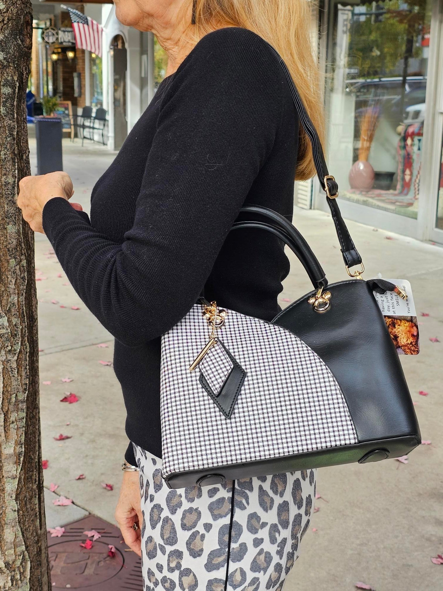 Checkered & Solid Black and White Handbag Pocketbook 